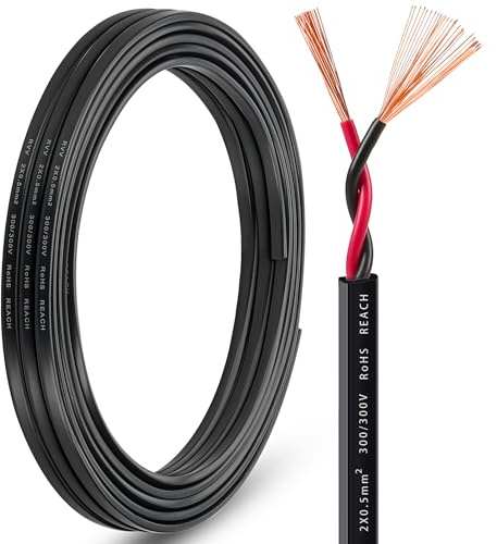 DARKGUARD 2-adriges Kabel Anhängerkabel 12V/24V - 2x0,5mm² Kupfer Elektrokabel Fahrzeugkabel für LED-Rücklichter, Wohnwagen Anhängerbeleuchtung Kabel (20M Flachkabel)