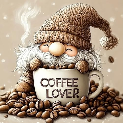 DAERLE Diamond Painting Erwachsene, Kaffeeliebhaber-Gnome, 5D DIY Diamant Painting Bilder Gnom-Kaffee, Diamant Malerei Diamond Painting Runde Steine für Zuhause Dekor 30x30 cm