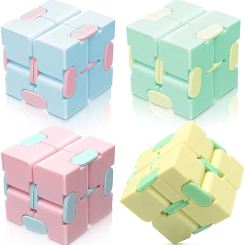 HTTDSLF Lot de 4 Fidget Infinity Cube, Cube Infini Lot, Mini Infinite Cube Kill Time, Cube Décompression Jouet, Jouet Relaxant pour Soulager Le Stress et l'Anxiété, pour Adultes