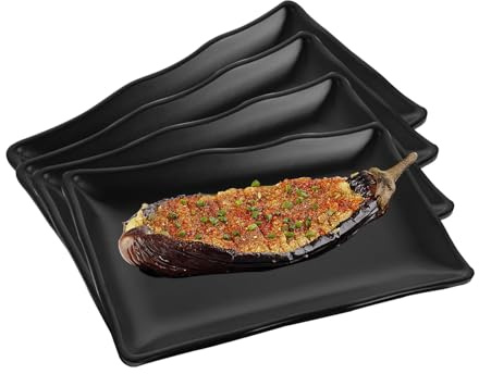 Lot de 4 Assiettes Plates, Assiettes Rectangulaire, Assiettes à Dessert, 20.7x12.8x2.7cm Assiettes à Dîner en Porcelaine, pour Entrée, Dessert, Gâteau, Salade, Sushi, Nourriture, Fête