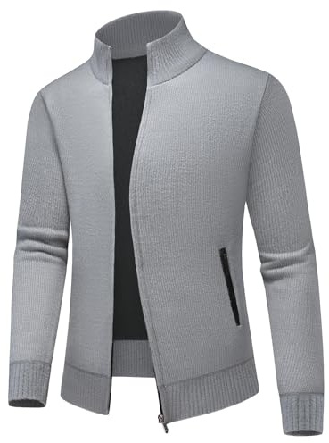 KUDMOL Herren Strickjacke mit Taschen Warm Cardigan Reißverschluss Verdickter Strickpullover Herrenjacke