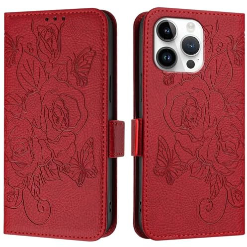 WOWUDI Cover per VIVO V29 lite,Flip Cover Portafoglio Donna con Slot Carte di Credito,Antiurto in Pelle Fiore PU con Stand Integrato-Cinturino da Polso - Rosso