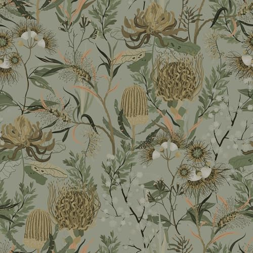 CRE8TIVE Selbstklebende Tapete Grün Blättern Tropische Tapete Blumen Grün Klebefolie Möbel 30.5 x 300 cm Möbelfolie Ablösbare Klebefolie Blumen Vintage Folie für Möbel Wohnzimmer Schlafzimmer