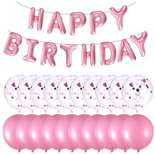 Gjinxi 33 palloncini rosa, Happy Birthday, 16 pollici, Happy Birthday, palloncini con coriandoli, kit di compleanno, decorazioni per adulti, ragazze, ragazzi, uomini e donne