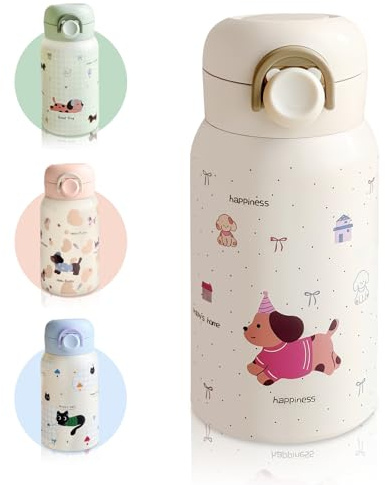AMFUN 330ml /11oz Insulated Water Bottle, Cute Stainless Steel Water Bottles with Straw, Leak-Proof, BPA-Free, Secure Lock