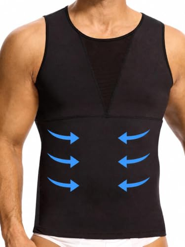 Men's Compression Vest Slimming Body Shaper Tummy Control Tank Top | Double-layer tummy control | Breathable mesh panels | Stretch comfort | Smooth under shirts | Daily wear