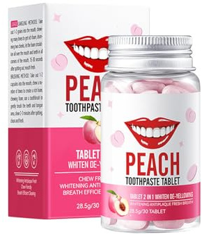 Zahnaufhellung Tabletten, Kauen Zahnpasta Tabletten, Hilfe Stärken und schützen Zahnmeille, Widerstand Plaque Whitening, und frischen Atem (30PCS, Wasserhonig Pfirsich)