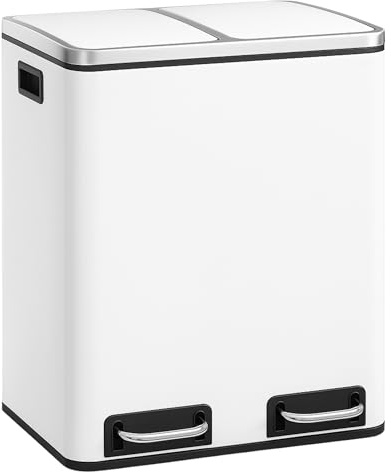 casa pura Floordirekt Mülleimer Küche 2×15L Weiß | 2-Fach Mülltrennsystem, Treteimer Küche, Metall, Soft-Close, luftdicht, Kunststoff-Inneneimer, Klappdeckel – (Felix)