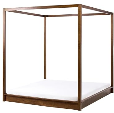 Beliani Himmelbett Holz Dunkelbraun 160 x 200 cm mit Lattenrost modern Herliere