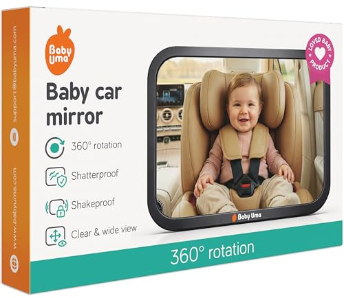Baby Uma Baby Car Mirror for Back Seat – Shatterproof Rear View Mirror, Adjustable & Non-Slip, Clear Wide View, Easy Assembly, Newborn Essentials
