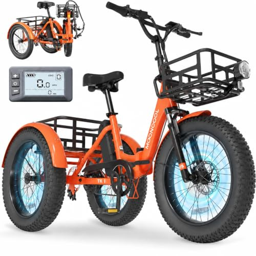 MOONCOOL Elektro Dreirad Erwachsene, Klappbares E-Trike,80/145Km Reichweite | Zu 95% vormontiert, 36V 20Ah Akku & 250W Motor, bis 25 Km/h, 20×3 Zoll Reifen, Hinterachsdifferential, bis 204 kg, 3 Fahrmodi