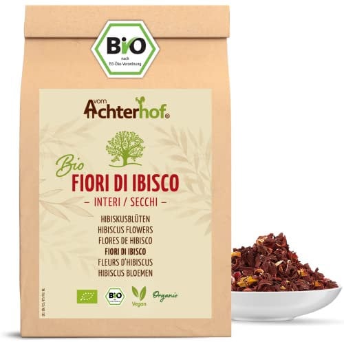 Fiori di ibisco biologici secchi interi 250g | gusto leggermente acido-fruttato | in qualità biologica | tè di ibisco dolce-aromatico | ideale per insalate, dessert, torte, joguhrts | vom Achterhof