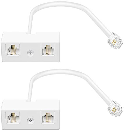 Uvital Two Way Telephone Splitters, Male to 2 Female Converter Cable RJ11 6P4C Telephone Wall Adaptor and Separator for Landline (White, 2 Pack)