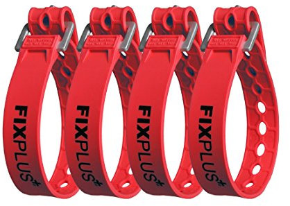 Fixplus-Strap 4er-Pack - Zurrgurt zum Sichern, Befestigen, Bündeln und Festzurren, aus Spezialkunststoff mit Aluminiumschnalle 35cm x 2,4cm (rot)
