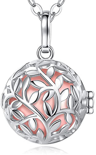 EUDORA Harmony Ball Arbre de Vie Ange Cloche Pendentif Collier Grossesse Mexicaine Bola Femmes Filles Bijoux Meilleur Cadeau, 76.2cm+114cm chaîne (pêche)