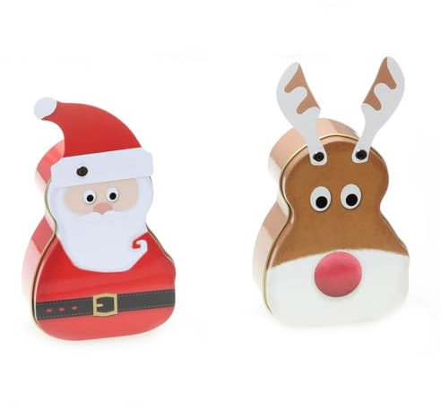POWERHAUS24 Santa, Schneemann & Rentier, 3 Mini Blechdosen Vol. je 200ml mit PH24 Backrezept