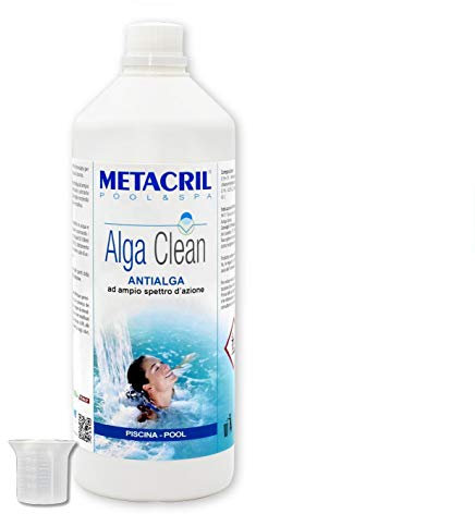 Metacril Alga Clean + Botella Dosificadora Graduada, Elimina Algas, con Acción Abrillantadora, para Piscinas Y Spas - 1 LT
