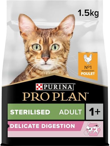 PURINA PRO PLAN | Adult DELICATE DIGESTION | Aliment Complet pour Chat Adulte Stérilisé | Favorise un système digestif sain | Croquettes | Au Poulet | Sac 1,5 Kg