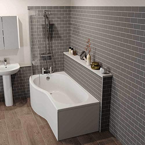 Bathroom Suite P Shaped 1700mm Left Hand Shower Bath Glass Screen Front Bath Panel