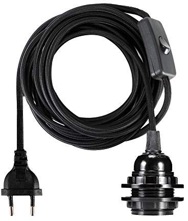 GreenSun LED Lighting Fil électrique en Tissu 2 Cœurs Linge de Câble de 4,5 mètres, Douille E27 avec Interrupteur, pour Suspension Luminaire ou Lampe Créative, Noir