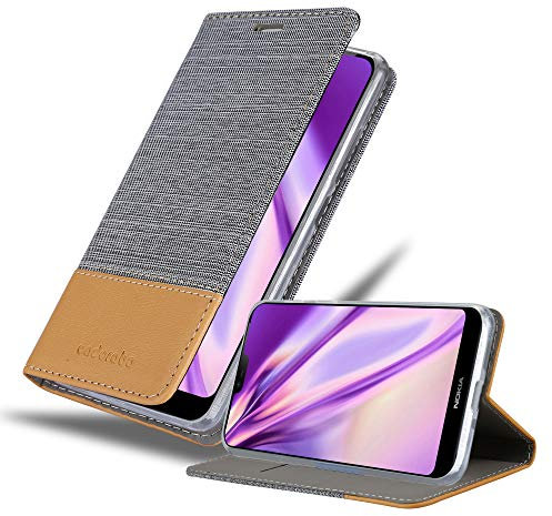 Cadorabo Hülle kompatibel mit Nokia 7,1 aus Premium Jeans und Kunst Leder Flip Klappbare Stoßfeste Magnetische [Standfunktion] [Kartenfächern] Cover Hülle für Nokia 7,1 Tasche in Grau