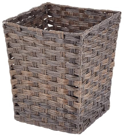 mDesign Small Woven Basket Trash Can Wastebasket - Square Garbage Container Bin for Bathrooms, Kitchens, Home Offices, Craft, Laundry, Utility Rooms, Garages - Espresso Brown