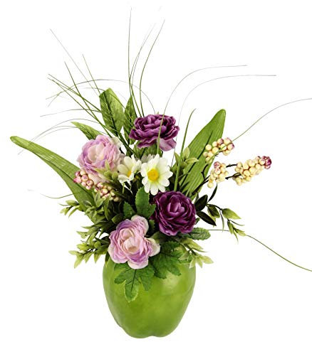 Gesteck/Arrangement Ranunkel im Apfeltopf, Künstliche Frühlingsblumen, Arrangement aus Kunstblumen, Unechte Blumen, Frühjahrsdekoration, Deko, Tischdeko, Frühjahr, Ostern, Osterdeko
