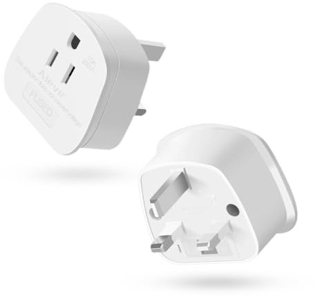 AIEVE US to UK Plug Adapter, 2/3 Pin USA to 3 Pin UK Travel Adapter with 13A Fuse, American/Mexico/Janpan to British Plug (2-Pack)
