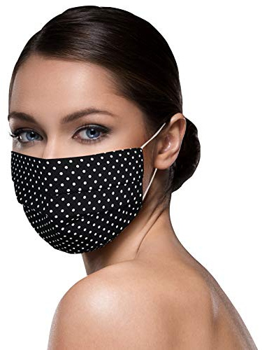 Unisex schwarze Stoffmasken Mundschutz Maske Stoff 100% Baumwolle schwarze Mund Nasen Schutzmaske mit Motiv Mund und Nasenschutz Maske waschbar SCHWARZ klein gepunktet