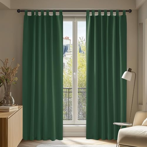 Deconovo Gardinen Wohnzimmer Vorhänge Lärmschutz Gardinen Verdunklung Schlaufen Dicke Thermovorhang Kälteschut Hitzeschutz, 210x140 cm(HöhexBreite), Waldgrün, 2er Set