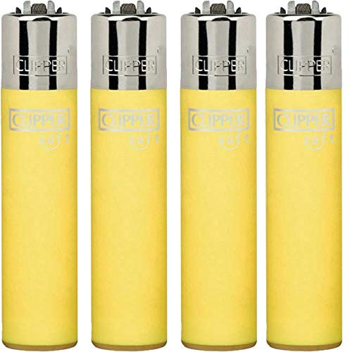 Clipper Original Lighter Feuerzeug Soft Touch Uni Special Edition Sets + All u Need Schlüsselanhänger Flaschenöffner (4 x Hell Gelb)