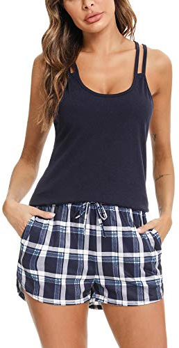 iClosam Women's Pyjamas Set Cotton Sleeveless Racerback Top Plaid Shorts | Cami Vest, Short Pjs Set, Smooth Lightweight, Gentle Stretch, Sleepwear, Home Lounging, Summer Nightwear Loungewear
