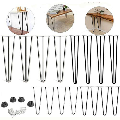 4 Stück Haarnadel Tischbeine Möbelfüße Metall Tischgestell Haarnadel Beine Möbelbeine Möbelfüße für Esstisch Couchtisch Schreibtisch Arbeitstisch Durchmesser 10mm Schwarz 28 (70cm) - 3 Rod