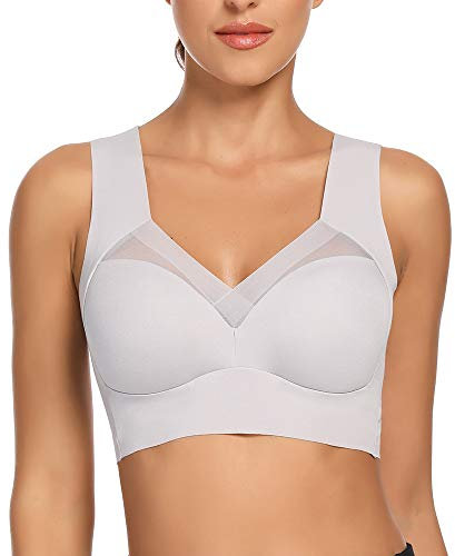 WOWENY Damen Komfort BHS Ohne Bügel Zero Feel Bralette für Frauen, Weich und Bequem T Shirt Schlaf BH Gepolstert,Grau,M