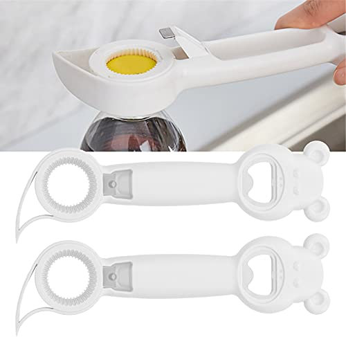 2Pcs Bottle Opener, 4‑in‑1 Can Opener Universal Classic Beer Opener Portable Manual Drinking Commercial Beverage Bottle Opener Jar for Kitchen Bar(White)