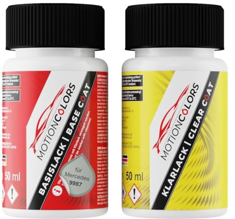 MOTIONCOLORS Silber Metallic 9987 für Mercedes Autolack Lackstift Set Basislack und Klarlack je 50ml