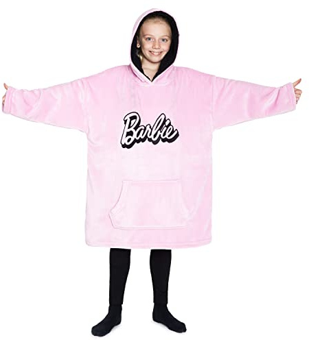 Barbie Sweat Plaid Enfant Fille, Pull Oversize en Polaire (Rose)