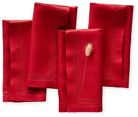 Leinenservietten, 50,8 x 50,8 cm, 100 % Leinen, rot, Doppelsaum Dinnerservietten, waschbar, perfekt für Frühling, Sommer, Herbst und Winter, 4 Stück