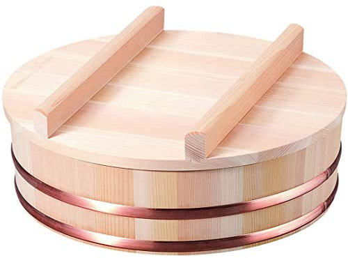 TIKUSAN Wooden Hangiri Sushi Rice Mixing Tub Copper Band with Lid Made in Japan Made of Sawara Cypress Sushi Rice Bowl Sushi Oke (30cm)