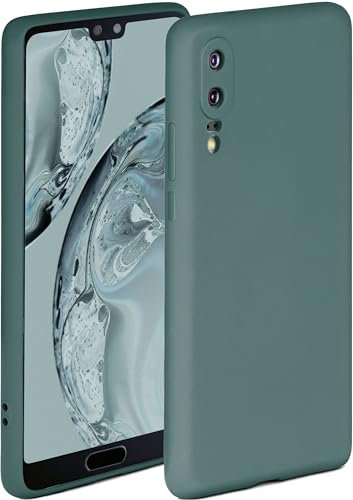 ONEFLOW Cover morbida, compatibile con Huawei P20, in silicone, bordo rialzato per la protezione dello schermo, a doppio strato, colore: petrolio opaco