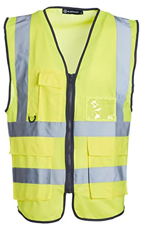 Blackrock Yellow Premium Warnwesten mit Taschen, ID-Tasche und Schlüsselschlaufe, Herren/Damen reflektierende Warnwesten mit Taschen und sicherem Reißverschluss, Sicherheitsweste, EN zertifiziert