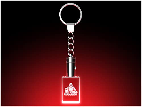 GLASFOTO.COM, lachender Buddha - LED Leuchte weiß 20 x 30 x 15 mm, Kristallglas 3D Innengravur in Premiumqualität