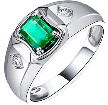 AMDXD Herren Ringe Silber S925, Smaragd Labor Erstellt Smaragd 1ct mit Zirkonia 0.11ct Hochzeitsring Ringe Pärchen Echter Schmuck, Gr.69 (22.0)