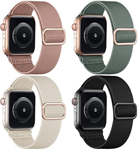 Oielai 4 Pack Loop Armband Kompatibel mit Apple Watch Armband 41mm 40mm 38mm 42mm, Geflochten Nylon Band für Apple Watch SE/iWatch Series 10 9 8 7 6 5 4 3 2 1, Hellrosa/Tannengrün/Schwarz/Beige