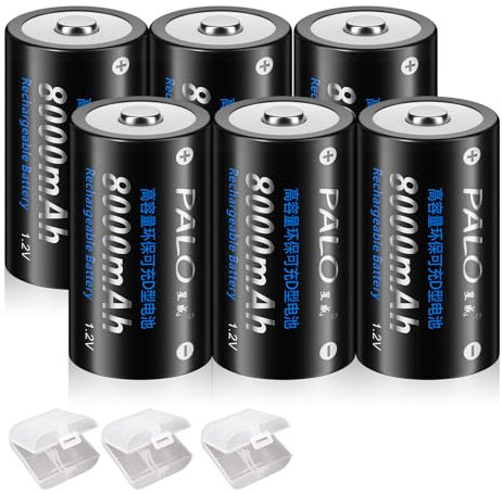 Palowextra Premium Wiederaufladbare D-Batterie, 6 Stück, hohe Kapazität, 8000 mAh, 1,2 V, NiMH-Akkus