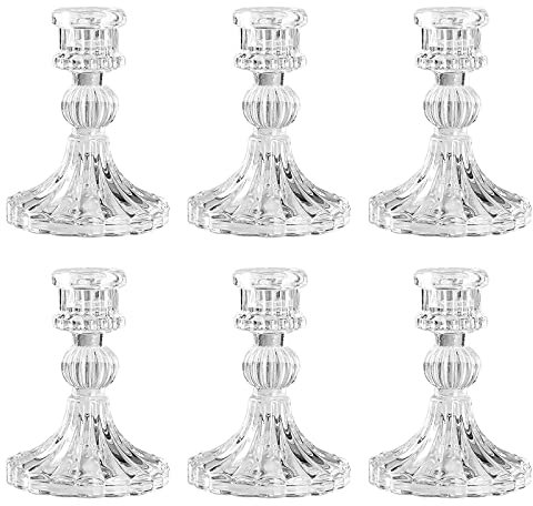 Candelabro de Cristal Cónico para Boda, Hogar y Decoración de Fiesta (6 Pack, Rayas)