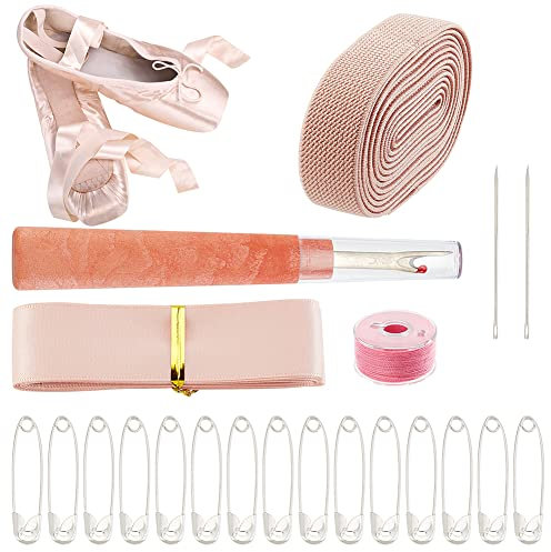SUPERFINDINGS Professionelles Spitzenschuh Näh Und Nähset Mit 2 m Elastischer Gummischnur Und Satinband 45 m Nähgarn 2 Ledernähnadeln 1 Fadenschneider Und Mehr