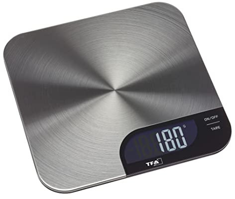 TFA Dostmann Küchenwaage digital Cheesecake, 50.2006.60, leicht zu reinigen, Tara-Zuwiegefunktion, rutschfester Stand, bis 5kg, aus Edelstahl, Silber
