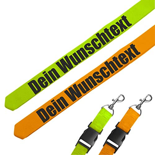 Spaß Kostet Schlüsselband lang NEONGRÜN oder GELB mit Text Name Moderne Schriftart Lanyard