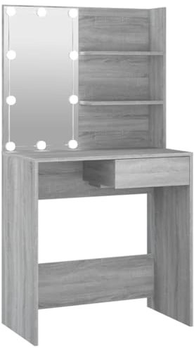 vidaXL Schminktisch mit LED Stauraum Frisiertisch Kommode Frisierkommode Kosmetiktisch Spiegel Beleuchtung Schlafzimmer Grau Sonoma 74,5x40x141cm